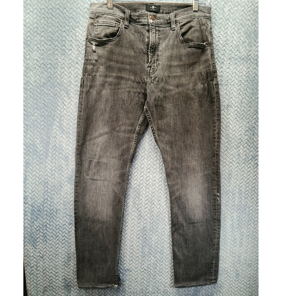 7 For All Mankind Adrien Slim Tapered Grey Denim Jeans 31x29 Distressed stretch
